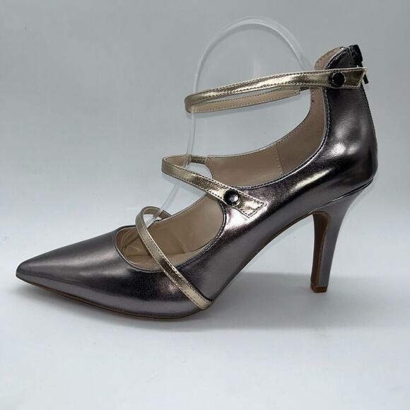 Alfani‎ Step N Flex Heels Womens 10M Dark Pewter Gold Straps Siennahp Pumps NEW - Picture 3 of 15